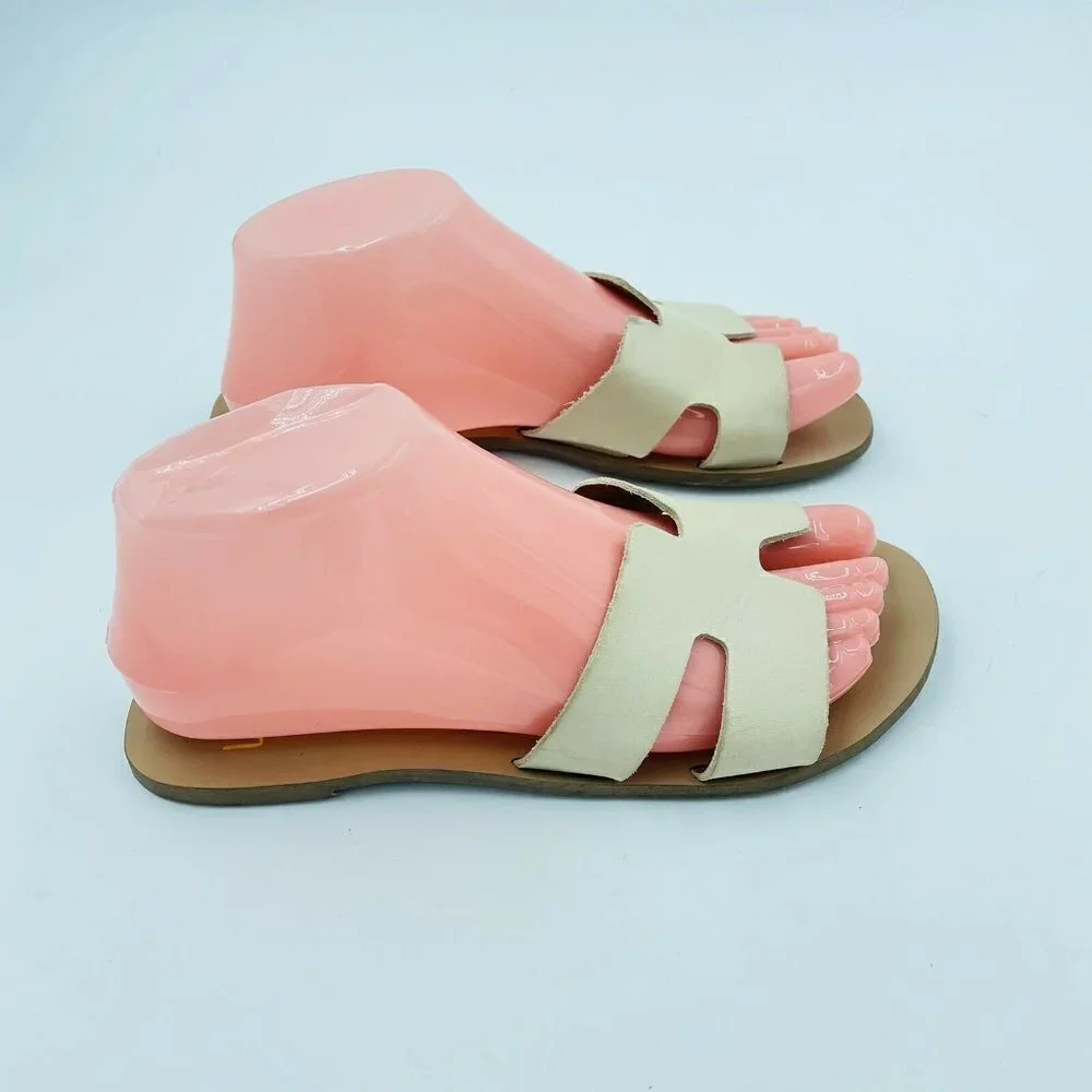 Lulus Saxon Ivory Cream Vegan Leather Slide Sandals Size 6.5